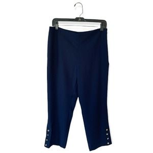 Draper James Blue Crepe Pants Size 8 Womens Cropped Sailor Gold Button Leg